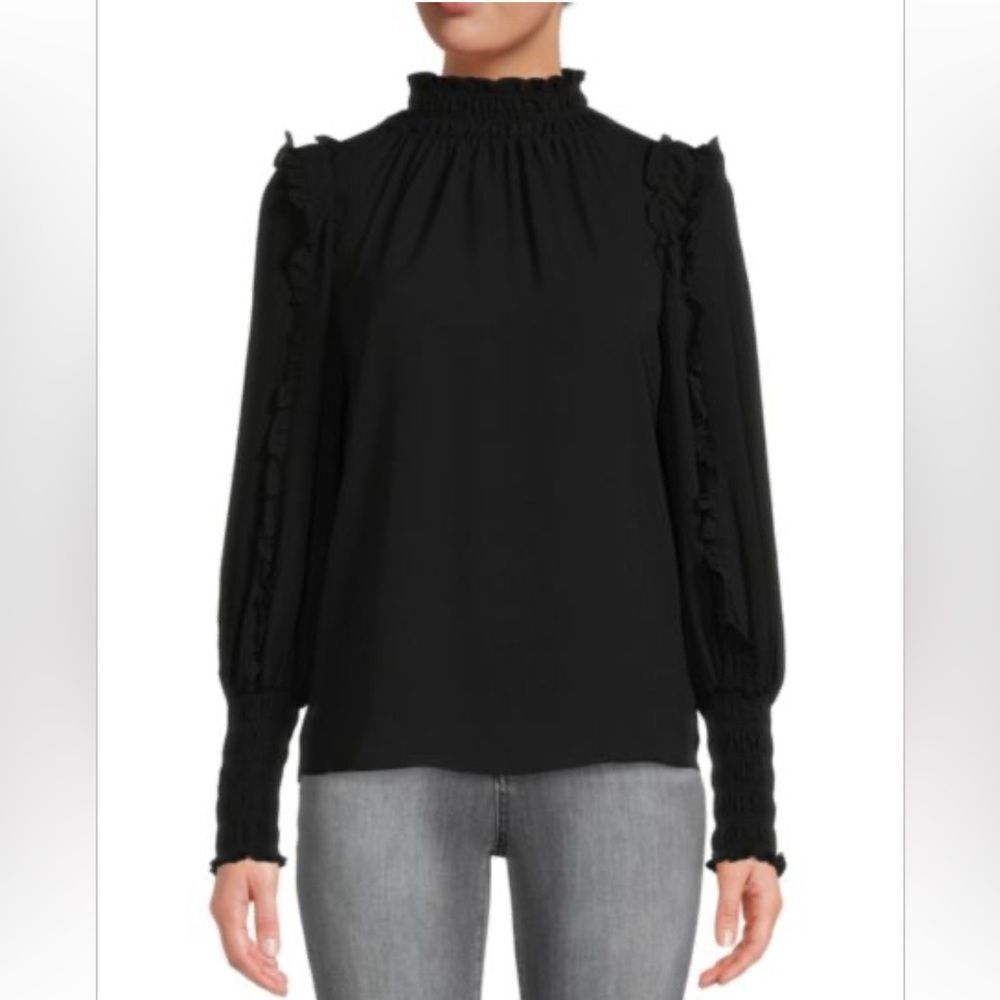 Max Studio Black Ruffle Detail Blouse